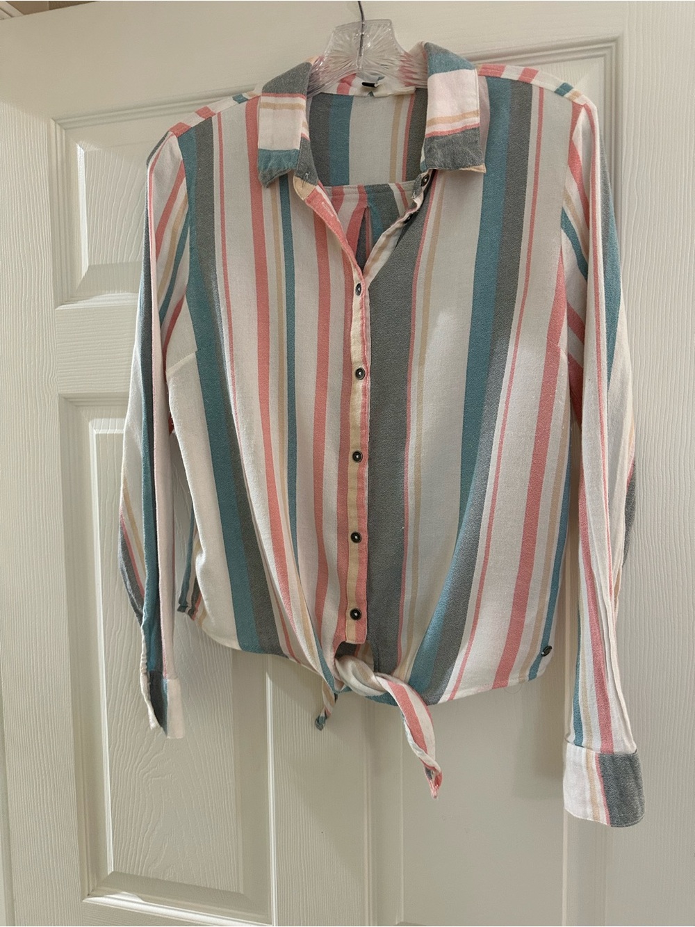 Roxy Striped long sleeve shirt in White, Pink, Blue, Tan